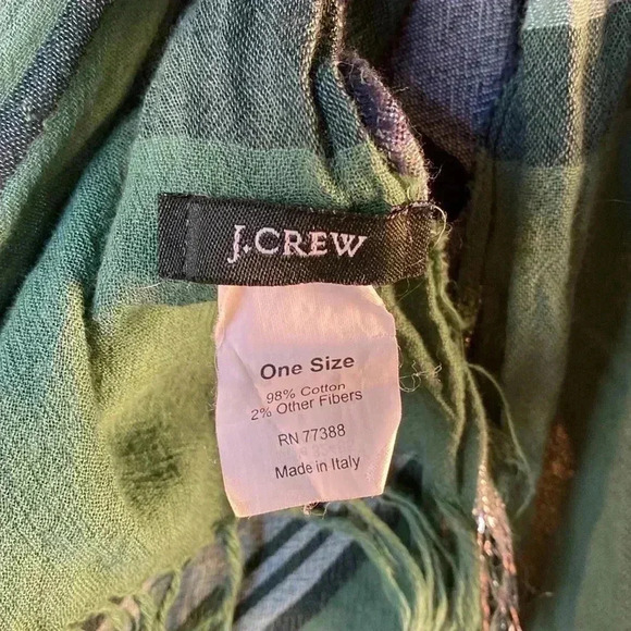 J. Crew Women’s Scarf Oversized lightweight Green Black Plaid Long Wide Scarf - Picture 5 of 8